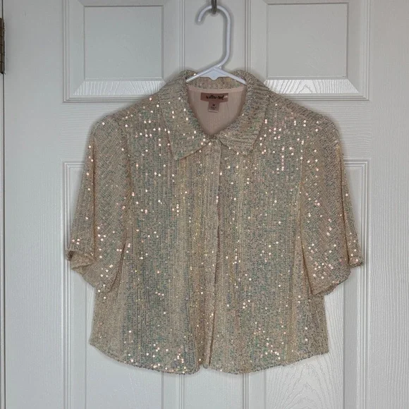 Sequin Embellished Crop Shirt - Blush - Picture 4 of 16